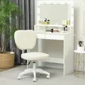 Vinsetto Vanity Office Chair, PU Leather Computer Chair for Home, with Adjustable Height, Armless, Swivel Wheels, Cream - 7