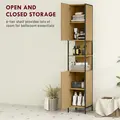 HOMCOM Tall Bathroom Cabinet with 2 Doors, Open Compartments and Adjustable Shelves - Natural Wood Finish - 3