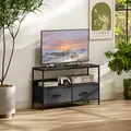 HOMCOM TV Stand Cabinet with 2 Foldable Drawers - Black - 1