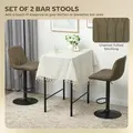 HOMCOM Set of Two Linen-Look Bar Stools - Brown - 3