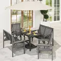 Outsunny 5 Piece Wooden Garden Dining Set for 6, Outdoor Conversation Set with 2 Armchairs, 2 Loveseats and Dining Table with Umbrella Hole for Patio, Balcony, Grey - 1