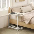 HOMCOM C-Shaped Sofa Side Table, Height Adjustable Overbed Table with Tilting Desktop, Mobile Laptop Desk for Living Room Bedroom, Oak and White - 7