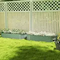 Outsunny Galvanised Raised Garden Bed, Metal Planter Box with Safety Edging, for Flowers, Herbs, Succulents, Pack of 2, Green - 1