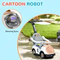 AIYAPLAY 3 in 1 Ride on Push Car, Cartoon Robot Theme Foot to Floor Slider w/ Handle Light Music Horn, Storage - White - 5