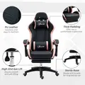 Vinsetto Computer Gaming Chair, PU Leather Office Desk Chair with Footrest, Swivel Wheels, 135° Reclining Back, Lumbar Support, Headrest for Home, Black and Pink - 6