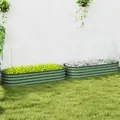 Outsunny Galvanised Raised Garden Bed, Metal Planter Box with Safety Edging, for Flowers, Herbs, Succulents, Pack of 2, Green - 7