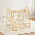 AIYAPLAY 6 in 1 Kids Climbing Frame with Slide, Monkey Bars, Gymnastics Rings, Ladder, Climbing Net, for 3-6 Years, Natural Tone - 3