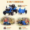 AIYAPLAY 12V Ride on Tractor and Trailer with Remote Control, Music, Shifter, Start-Up Sound, for Kids Ages 3-8 Years, Blue - 5