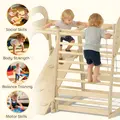 AIYAPLAY 6 in 1 Kids Climbing Frame with Slide, Monkey Bars, Gymnastics Rings, Ladder, Climbing Net, for 3-6 Years, Natural Tone - 5