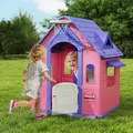 AIYAPLAY 5-in-1 Playhouse for Kids Outdoor Indoor with Basketball Hoop, Football Goal, Dartboard, Ring Toss for 2-5 Years, Pink - 2