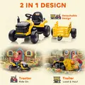AIYAPLAY 12V Ride on Tractor and Trailer with Remote Control, Music, Shifter, Start-Up Sound, for Kids Ages 3-8 Years, Yellow - 5