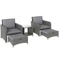 Outsunny Five Piece Rattan Garden Furniture Set with 2-Tier Coffee Table and Ottomans - Grey - 1