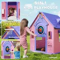 AIYAPLAY 5-in-1 Playhouse for Kids Outdoor Indoor with Basketball Hoop, Football Goal, Dartboard, Ring Toss for 2-5 Years, Pink - 4