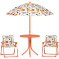 AIYAPLAY Kids Patio Set, Children Table and Chair Set, Outdoor Picnic Table with 2 Folding Chairs and Umbrella, Orange - 1