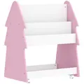 AIYAPLAY Kids Bookshelf with Toy Storage, Double-Sided Bookcase with Wheels, 3 Tier Kids Book Rack for Bedroom, Pink - 1