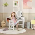 AIYAPLAY Kids Dressing Table Set Kids Make up Table with Stool and Mirror, Storage Drawers, Gift for Aged 3-8 - 2