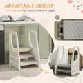 AIYAPLAY Adjustable 3 Step Toddler Tower with Handles, Non-slip Surface and Foot Pads, Grey - 4