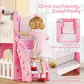 AIYAPLAY 7 in 1 Toddler Slide Set with Basketball Hoop, Climbing Frame, Telescope, Drawing Board, Storage Box, Pink - 7