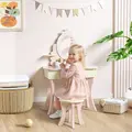AIYAPLAY Kids Dressing Table, Girls Vanity Set with Mirror and Stool, 7 Play Accessories, Drawer, Desktop Storage, Pink - 2
