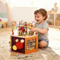 AIYAPLAY 8 in 1 Wooden Activity Cube with Bead Maze, Shape Sorter, for Kids Boys Girls 18+ Months - 8