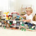 AIYAPLAY 79 Piece Wooden Train Set, Kids Train Track Mine Themed with Crane, Helicopter - 2