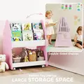 AIYAPLAY Kids Bookshelf with Toy Storage, Double-Sided Bookcase with Wheels, 3 Tier Kids Book Rack for Bedroom, Pink - 4