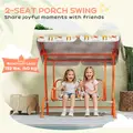 AIYAPLAY Kids Porch Swing, 2-Seater Patio Swing Bench Hammock with Seat Belts, Adjustable Canopy for Garden, Orange - 5
