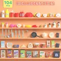 AIYAPLAY Pretend Play Kitchen Set with Realistic Lights & Sounds, 104PCS Toy Kitchen Accessories for Boys and Girls, Pink - 7