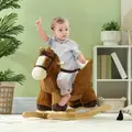AIYAPLAY Kids Rocking Horse, Plush Ride on Horse, with Sound, Wood Base, for Ages 18-36 Months, Brown - 2