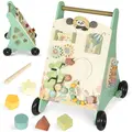 AIYAPLAY Wooden Baby Walker, Push Along Walker Toys with Speed Control, Xylophone, gears and Bead Maze, Green - 1