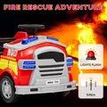 AIYAPLAY Ride On Fire Truck, 12V Kids Electric Car with Siren, Flashing Lights, Firefighting Tools, Music, Horn, Slow Start, Red - 4