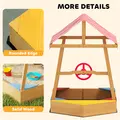 AIYAPLAY Wooden Kids Sandpit Boat Style with Canopy, 4 Seats, Rudder, Bottom Liner, for Children 3-8 Years, Yellow - 8
