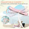 AIYAPLAY Kids Porch Swing, 2-Seater Patio Swing Bench Hammock with Seat Belts, Adjustable Canopy for Garden, Pink - 4