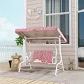 AIYAPLAY Kids Porch Swing, 2-Seater Patio Swing Bench Hammock with Seat Belts, Adjustable Canopy for Garden, Pink - 2