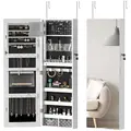HOMCOM 108 x 37cm Lockable Jewellery Cabinet, with LED Lights - White Surface and Black Lining - 1