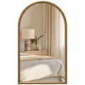 HOMCOM 110 x 65cm Wooden Arched Mirror - Natural Finish - 1