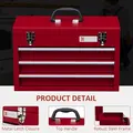 DURHAND Lockable Metal Tool Box, 3 Drawer Tool Chest with Latches, Handle, Ball Bearing Runners, Red - 4