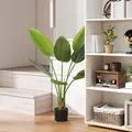 HOMCOM 109cm Artificial Bird of Paradise Plant, Faux Banana Leaf Tree with PEVA Leaves and Flocking, Decorative Palm Tree in Pot for Home Office Decor, Green - 2