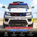 HOMCOM 12V Electric Car for Kids, Ride on Police Car with 2 Motors, Remote Control, Siren Flashing Lights, Suspension, USB, Auxiliary Wheels, Pull handle, for 3-6 Years, White - 7