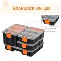 DURHAND Set Of 4 Plastic DIY Tool Storage Boxes w/ Inside Dividers Locking Lids Home Garage Organisation Stacking Arts Crafts Bolts Black Orange - 6