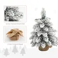 HOMCOM 1.5ft Mini Artificial Christmas Trees with Lights Set of 2, Snow Flocked Tabletop Christmas Trees with Base, Battery Operated, Desktop Party Decoration - 6
