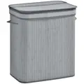 HOMCOM 100L Natural Wood Laundry Basket A Compartment w/Flip Lid Removable Lining Handles Board Base Foldable Durable Water-Resistant Dirty Clothes Storage Home Organisation Grey - 1