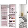 HOMCOM 108 x 37cm Lockable Jewellery Cabinet, with LED Lights - White Surface and Pink Lining - 1
