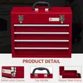 DURHAND Lockable Metal Tool Box, 4 Drawer Tool Chest with Latches, Handle, Ball Bearing Runners, Red - 4