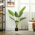 HOMCOM 109cm Artificial Bird of Paradise Plant, Faux Banana Leaf Tree with PEVA Leaves and Flocking, Decorative Palm Tree in Pot for Home Office Decor, Green - 7
