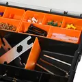 DURHAND Set Of 4 Plastic DIY Tool Storage Boxes w/ Inside Dividers Locking Lids Home Garage Organisation Stacking Arts Crafts Bolts Black Orange - 8