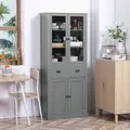 HOMCOM 180cm Tall Kitchen Pantry Cupboard, Freestanding Storage Cabinet with 5 Tier, Adjustable Shelves,  Drawer, Grey - 2