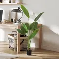 HOMCOM 160cm Tall Artificial Bird of Paradise Plant, Faux Banana Leaf Tree with PEVA Leaves and Flocking, Decorative Palm Tree in Pot for Home Office Decor, Green - 9