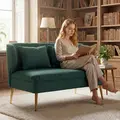 HOMCOM 2 Seater Sofa, Linen-look Fabric Small Sofa with Wing Back, Thick Seat, Metal Legs, Dark Green - 2