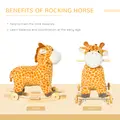HOMCOM 2 In 1 Kids Todder Rocking Horse Plush Ride On Giraffe Rocker with Wheels Wooden Base Animal Sounds for 3-6 Years - 7